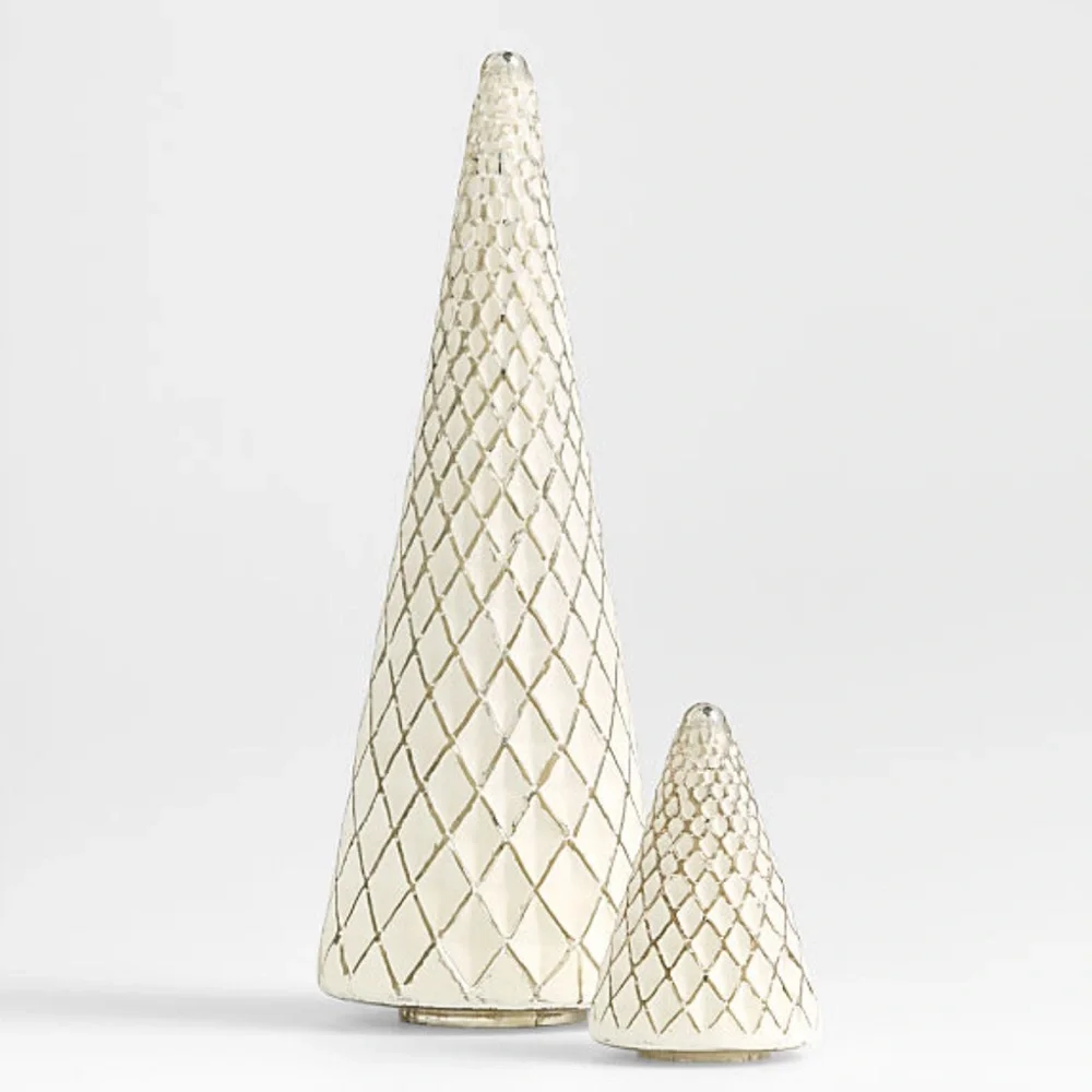 New! Crate&Barrel Winter Wonderland Silver Diamond Glass Holiday Tree 6